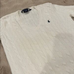 NWOT Ralph Lauren Women's Ivory COTTON V-Neck Sweater